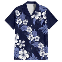 Hawaiian Hibiscus Tribal Floral Blue Family Matching Short Sleeve Bodycon Dress and Hawaiian Shirt Polynesian Tapa Pattern - Polynesian Pride