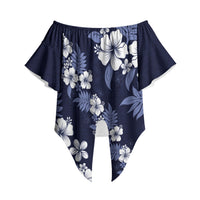 Hawaiian Hibiscus Tribal Floral Blue Off Shoulder Wrap Waist Top Polynesian Tapa Pattern LT01 Blue - Polynesian Pride