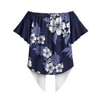 Hawaiian Hibiscus Tribal Floral Blue Off Shoulder Wrap Waist Top Polynesian Tapa Pattern LT01 - Polynesian Pride