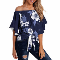 Hawaiian Hibiscus Tribal Floral Blue Off Shoulder Wrap Waist Top Polynesian Tapa Pattern LT01 - Polynesian Pride