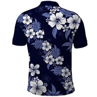 Hawaiian Hibiscus Tribal Floral Blue Polo Shirt Polynesian Tapa Pattern - Polynesian Pride
