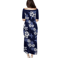 Hawaiian Hibiscus Tribal Floral Blue Puletasi Polynesian Tapa Pattern - Polynesian Pride