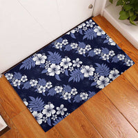 Hawaiian Hibiscus Tribal Floral Blue Rubber Doormat Polynesian Tapa Pattern - Polynesian Pride