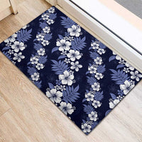 Hawaiian Hibiscus Tribal Floral Blue Rubber Doormat Polynesian Tapa Pattern - Polynesian Pride