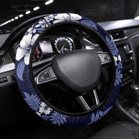 Hawaiian Hibiscus Tribal Floral Blue Steering Wheel Cover Polynesian Tapa Pattern - Polynesian Pride