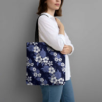 Hawaiian Hibiscus Tribal Floral Blue Tote Bag Polynesian Tapa Pattern - Polynesian Pride