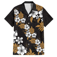 Hawaiian Hibiscus Tribal Floral Brown Family Matching Off The Shoulder Long Sleeve Dress and Hawaiian Shirt Polynesian Tapa Pattern LT01 Dad's Shirt - Short Sleeve Brown - Polynesian Pride