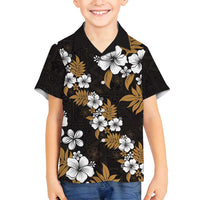 Hawaiian Hibiscus Tribal Floral Brown Family Matching Off Shoulder Maxi Dress and Hawaiian Shirt Polynesian Tapa Pattern LT01 Son's Shirt Brown - Polynesian Pride