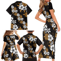 Hawaiian Hibiscus Tribal Floral Brown Family Matching Short Sleeve Bodycon Dress and Hawaiian Shirt Polynesian Tapa Pattern - Polynesian Pride