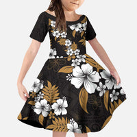 Hawaiian Hibiscus Tribal Floral Brown Family Matching Summer Maxi Dress and Hawaiian Shirt Polynesian Tapa Pattern LT01 Daughter's Dress Brown - Polynesian Pride
