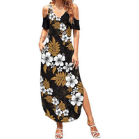 Hawaiian Hibiscus Tribal Floral Brown Family Matching Summer Maxi Dress and Hawaiian Shirt Polynesian Tapa Pattern LT01 Mom's Dress Brown - Polynesian Pride