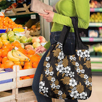 Hawaiian Hibiscus Tribal Floral Brown Grocery Bag Polynesian Tapa Pattern - Polynesian Pride