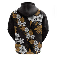 Hawaiian Hibiscus Tribal Floral Brown Hoodie Polynesian Tapa Pattern - Polynesian Pride