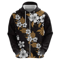 Hawaiian Hibiscus Tribal Floral Brown Hoodie Polynesian Tapa Pattern - Polynesian Pride