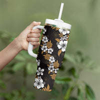 Hawaiian Hibiscus Tribal Floral Brown Tumbler With Handle Polynesian Tapa Pattern - Polynesian Pride