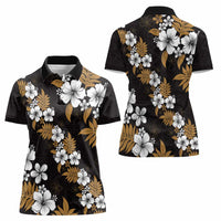 Hawaiian Hibiscus Tribal Floral Brown Women Polo Shirt Polynesian Tapa Pattern - Polynesian Pride
