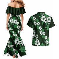 Hawaiian Hibiscus Tribal Floral Green Couples Matching Mermaid Dress and Hawaiian Shirt Polynesian Tapa Pattern LT01 - Polynesian Pride
