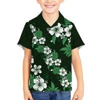Hawaiian Hibiscus Tribal Floral Green Family Matching Off The Shoulder Long Sleeve Dress and Hawaiian Shirt Polynesian Tapa Pattern LT01 Son's Shirt Green - Polynesian Pride