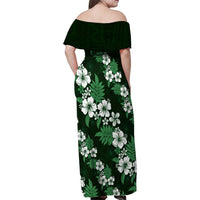 Hawaiian Hibiscus Tribal Floral Green Family Matching Off Shoulder Maxi Dress and Hawaiian Shirt Polynesian Tapa Pattern LT01 - Polynesian Pride