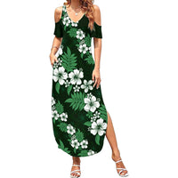 Hawaiian Hibiscus Tribal Floral Green Family Matching Summer Maxi Dress and Hawaiian Shirt Polynesian Tapa Pattern LT01 Mom's Dress Green - Polynesian Pride