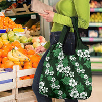 Hawaiian Hibiscus Tribal Floral Green Grocery Bag Polynesian Tapa Pattern - Polynesian Pride
