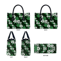 Hawaiian Hibiscus Tribal Floral Green Leather Bag Polynesian Tapa Pattern - Polynesian Pride