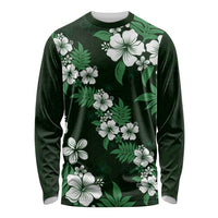 Hawaiian Hibiscus Tribal Floral Green Long Sleeve Shirt Polynesian Tapa Pattern - Polynesian Pride