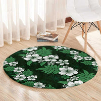 Hawaiian Hibiscus Tribal Floral Green Round Carpet Polynesian Tapa Pattern - Polynesian Pride