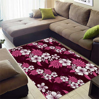 Hawaiian Hibiscus Tribal Floral Pink Area Rug Polynesian Tapa Pattern - Polynesian Pride