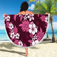 Hawaiian Hibiscus Tribal Floral Pink Beach Blanket Polynesian Tapa Pattern - Polynesian Pride