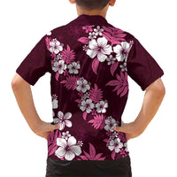 Hawaiian Hibiscus Tribal Floral Pink Family Matching Short Sleeve Bodycon Dress and Hawaiian Shirt Polynesian Tapa Pattern - Polynesian Pride