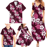 Hawaiian Hibiscus Tribal Floral Pink Family Matching Summer Maxi Dress and Hawaiian Shirt Polynesian Tapa Pattern LT01 - Polynesian Pride