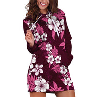 Hawaiian Hibiscus Tribal Floral Pink Hoodie Dress Polynesian Tapa Pattern - Polynesian Pride