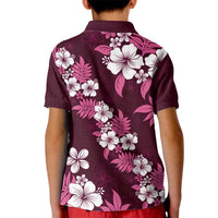 Hawaiian Hibiscus Tribal Floral Pink Kid Polo Shirt Polynesian Tapa Pattern - Polynesian Pride
