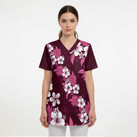 Hawaiian Hibiscus Tribal Floral Pink Scrub Top Polynesian Tapa Pattern - Polynesian Pride