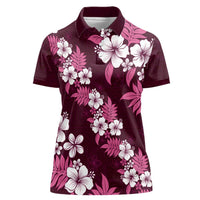 Hawaiian Hibiscus Tribal Floral Pink Women Polo Shirt Polynesian Tapa Pattern - Polynesian Pride