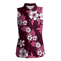 Hawaiian Hibiscus Tribal Floral Pink Women Sleeveless Polo Shirt Polynesian Tapa Pattern - Polynesian Pride