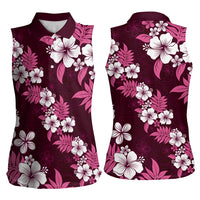Hawaiian Hibiscus Tribal Floral Pink Women Sleeveless Polo Shirt Polynesian Tapa Pattern - Polynesian Pride