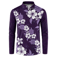 Hawaiian Hibiscus Tribal Floral Purple Button Sweatshirt Polynesian Tapa Pattern - Polynesian Pride