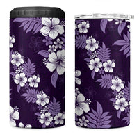Hawaiian Hibiscus Tribal Floral Purple 4 in 1 Can Cooler Tumbler Polynesian Tapa Pattern - Polynesian Pride