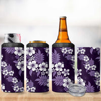 Hawaiian Hibiscus Tribal Floral Purple 4 in 1 Can Cooler Tumbler Polynesian Tapa Pattern - Polynesian Pride