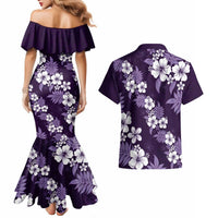 Hawaiian Hibiscus Tribal Floral Purple Couples Matching Mermaid Dress and Hawaiian Shirt Polynesian Tapa Pattern LT01 - Polynesian Pride