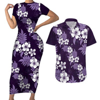Hawaiian Hibiscus Tribal Floral Purple Couples Matching Short Sleeve Bodycon Dress and Hawaiian Shirt Polynesian Tapa Pattern LT01 Purple - Polynesian Pride
