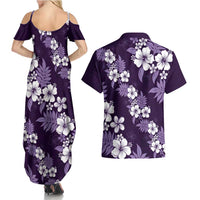 Hawaiian Hibiscus Tribal Floral Purple Couples Matching Summer Maxi Dress and Hawaiian Shirt Polynesian Tapa Pattern LT01 - Polynesian Pride