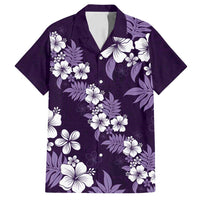 Hawaiian Hibiscus Tribal Floral Purple Family Matching Off Shoulder Maxi Dress and Hawaiian Shirt Polynesian Tapa Pattern LT01 Dad's Shirt - Short Sleeve Purple - Polynesian Pride