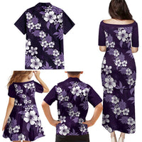 Hawaiian Hibiscus Tribal Floral Purple Family Matching Puletasi and Hawaiian Shirt Polynesian Tapa Pattern - Polynesian Pride