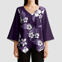 Hawaiian Hibiscus Tribal Floral Purple Kimono Sleeve Blouse Polynesian Tapa Pattern - Polynesian Pride