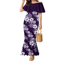 Hawaiian Hibiscus Tribal Floral Purple Mermaid Dress Polynesian Tapa Pattern - Polynesian Pride