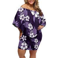 Hawaiian Hibiscus Tribal Floral Purple Off Shoulder Short Dress Polynesian Tapa Pattern - Polynesian Pride