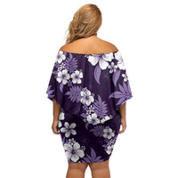 Hawaiian Hibiscus Tribal Floral Purple Off Shoulder Short Dress Polynesian Tapa Pattern - Polynesian Pride